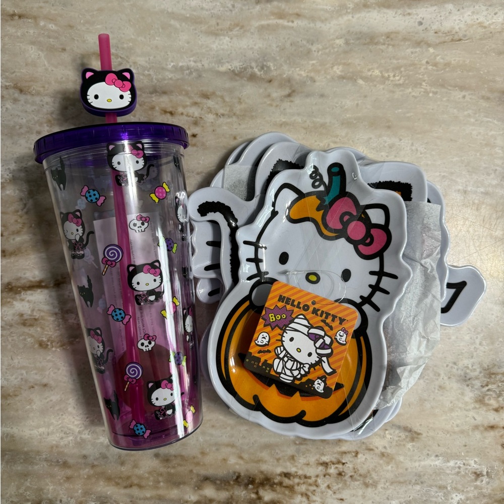 Hello Kitty tumbler and plates